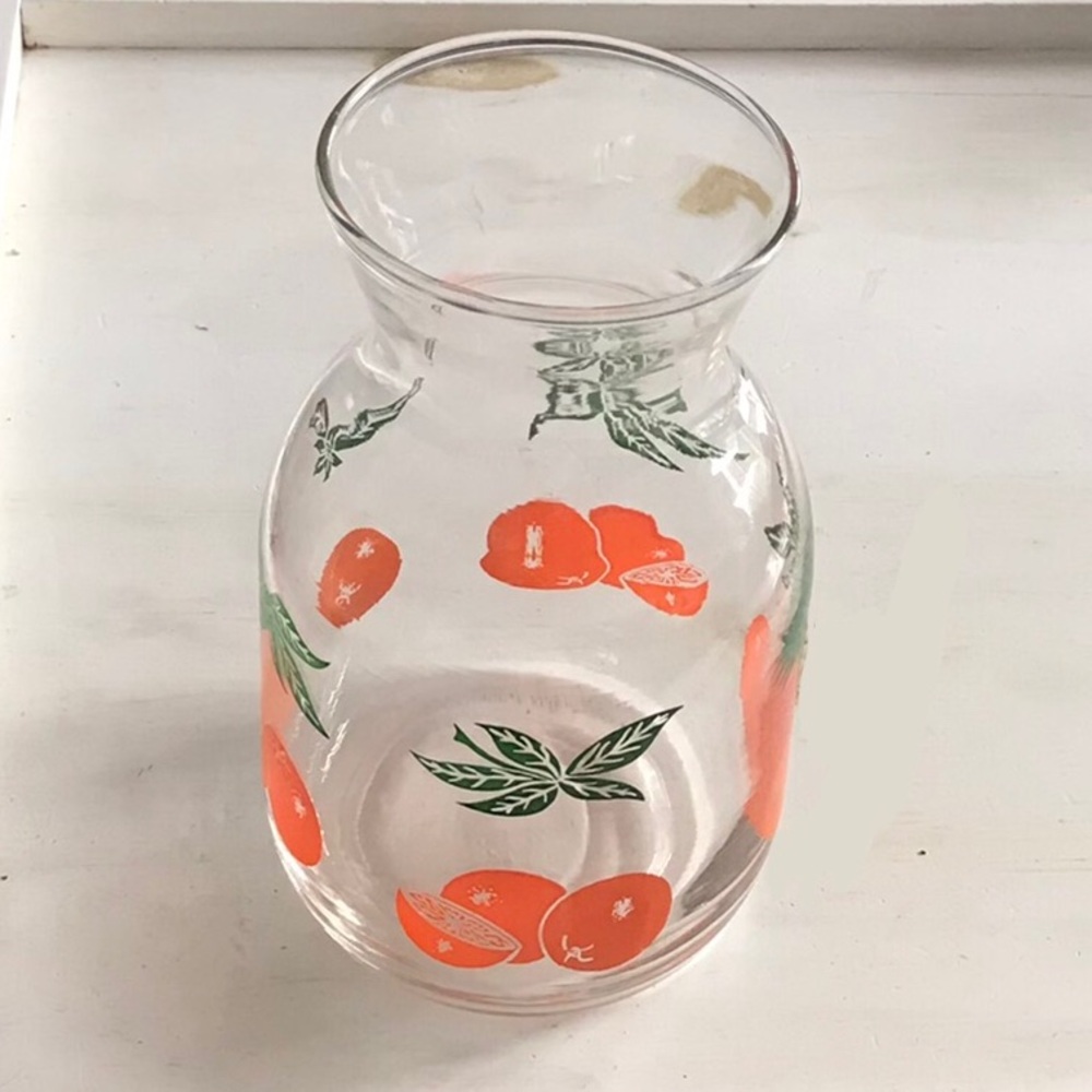 Vintage MCM Glass Orange Juice Carafe Breakfast Pitcher Jug Citrus Fruit